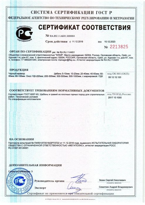 Сертификат на черный мрамор в Челябинске 
