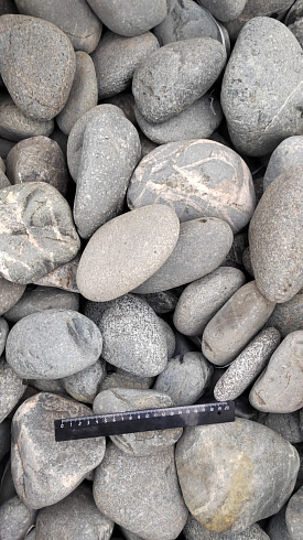 Kamenclub.ru: Галька речная окат (темно-серая) фр. 70-150 мм. купить  в Челябинске галька речная темно-серая, синяя, серая речная галька округлая  8000 руб/т   фото КАМЕНЬ КЛУБ