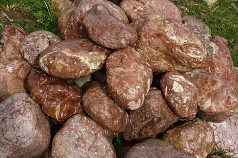 Kamenclub.ru: Розовый валунчик фр.100-300 мм.  купить в Челябинске крупный природный камень розовый, серый молочный красный речной галечник природный 7850 руб/т   фото КАМЕНЬ КЛУБ