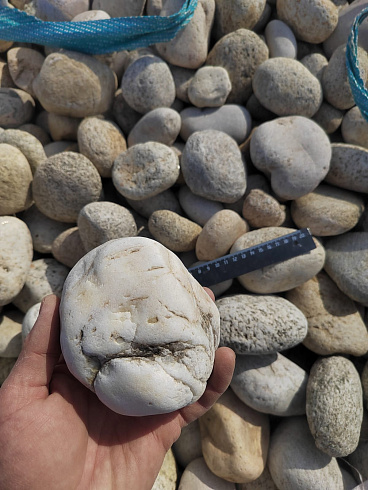 Kamenclub.ru: Галька речная окат (серо-белая) фр. 70-120 мм купить  в Челябинске галька галечник бело-серая, серо-белая, серая, белая речная природная галька  8000 руб/т   фото КАМЕНЬ КЛУБ