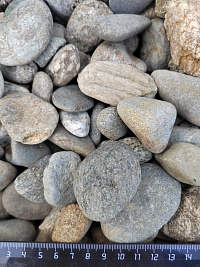 Kamenclub.ru: Галька речная окат (серая) фр.40-60 мм купить  в Челябинске галька речная серый бежевый рыжий коричневый округлый речной камень 5000 руб/т   фото КАМЕНЬ КЛУБ