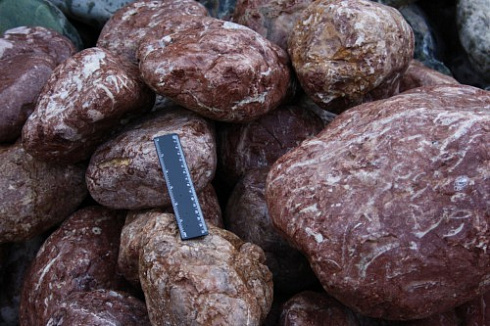 Kamenclub.ru: Розовый валунчик фр.100-300 мм.  купить в Челябинске крупный природный камень розовый, серый молочный красный речной галечник природный 7850 руб/т   фото КАМЕНЬ КЛУБ