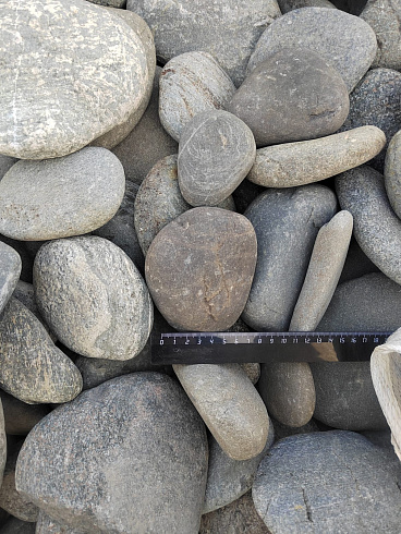 Kamenclub.ru: Галька речная плоская (ассорти) фр. 70-150 мм. купить  в Челябинске галька галечник серый белый темно-серый синий светло-серый плоская природная галька  9000 руб/т   фото КАМЕНЬ КЛУБ