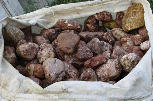 Kamenclub.ru: Розовый валунчик фр.100-300 мм.  купить в Челябинске крупный природный камень розовый, серый молочный красный речной галечник природный 7850 руб/т   фото КАМЕНЬ КЛУБ